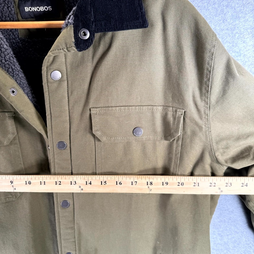 Bonobos Work Jacket Men's Large Olive Sherpa Fleece Lined Button Up Shacket‎ - Picture 4 of 9